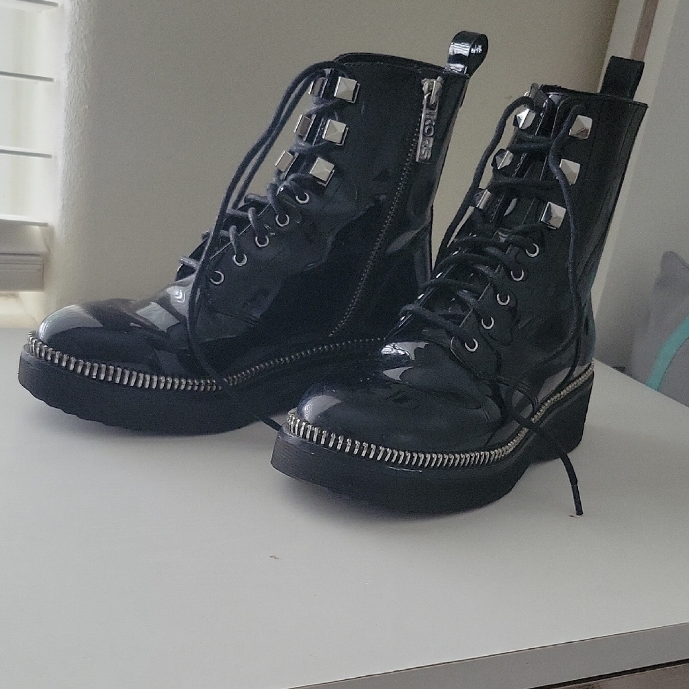 Michael Kors Glossy Black Combat Boots